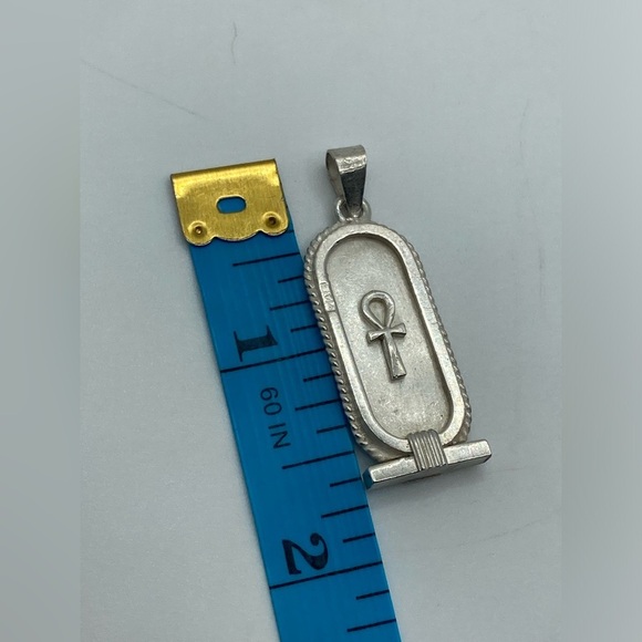 VTG 1960’s Silver Egyptian Ankh Cartouche Pendant 1.6” - Picture 4 of 6